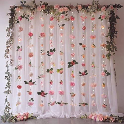 Suncalla 6 Pack 35.4ft Fake Flower LED Garland Backdrop, Bright, Pink - Image 3