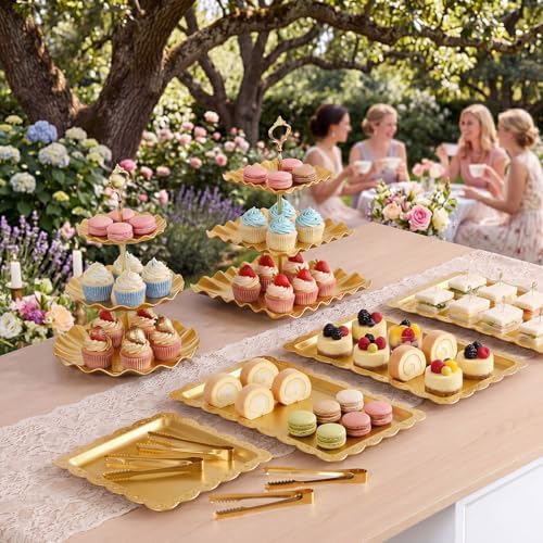 Remerry 16 Pcs Dessert Table Display Set 3 Tier Cake Stands, Gold - Image 6