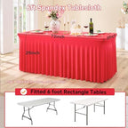 4 pk Red Spandex Tablecloth 6ft with Ruffle Skirt,Wrinkle Free High Stretchy Fitted Tablecloths for 6 Foot Rectangle Tables,Pleated Spandex Table Covers 6ft for Christmas Parties Banquet Weddings - Image 6