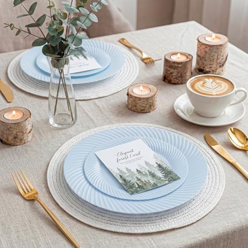 IOOOOO 100 Pcs 7" Blue Plastic Dessert Plates, Fancy Blue Cake Plates - Image 4