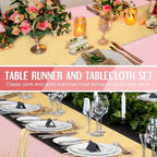 Tudomro 16 Pack Pink and Gold Plastic Tablecloths Satin Runner Set - Image 5