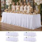Wish Care 4 Pack White Tulle Table Cloth for 8 Foot Rectangle Tables White Tutu Desk Skirt Stretch Fitted Rectangular Tablecloths Wrinkle Free Ruffle Table Cover for Wedding Birthday Party Banquet by WishCare