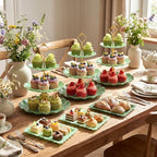 FoldTier 6 Pack Cupcake Stand Set 3 Pcs 3 Tier Gradient Dessert Table Display Stands Cookie Tray Rack 3 X14 in Rectangle Party Trays for Wedding Birthday Tea Party Baby Shower(Green,Round) - Image 6