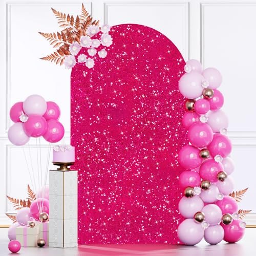 MODFUNS Sequins Arch Cover Hot Pink Spandex Arch Cover 6.6ft Shimmer Arch Cover Spandex Arch Stand Cover 2-Sided Use Stretchy Cover Elegant Wedding Arch Backdrop Cover for Party Banquet Decoration by MODFUNS