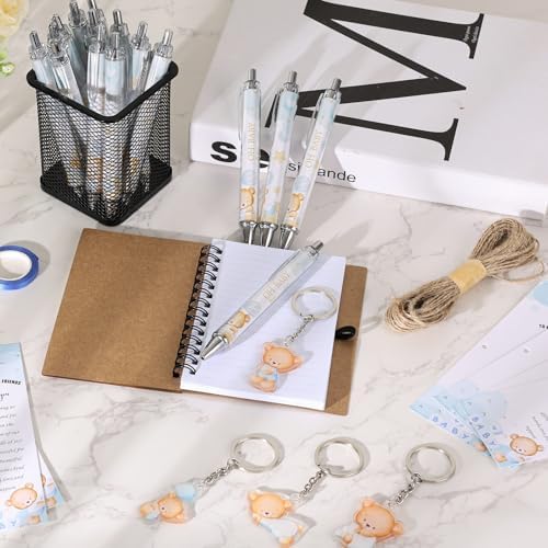 145 Pieces Baby Shower Favors for Guest Blue Bear Ballpoint Pens and Keychains Gifts Bulk Retractable Baby Shower Pens Gender Reveal Greeting Thank You Cards Souvenirs Game Prizes - Image 7