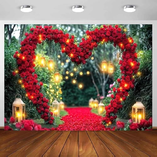 Rose Floral Wedding Photography Backdrop Red Roses Flower Birthday Baby Shower Wedding Bridal Party Banner Photo Booth Props Anniversary Background, 12X10 Ft - Image 6