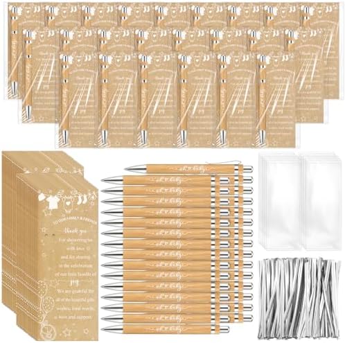 Zhanmai 72 Set Baby Shower Favors Bamboo Thank You Pens Cards Bags by Zhanmai