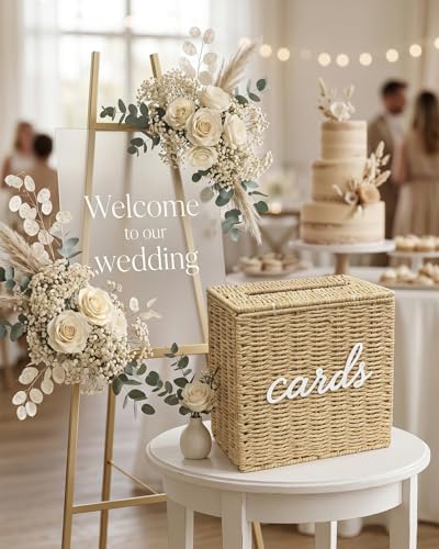Wicker Wedding Card Box Basket with Slot, 10.2'' Hand-Woven Rattan - Image 5