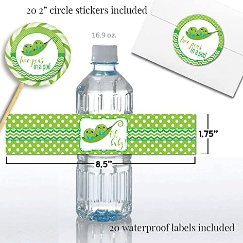 Amanda Creation Two Peas in a Pod Invitations, 20 Twin Boys Baby Shower Invitations with Envelopes, Diaper Raffle, Book Request & Sticker Bundle - Image 6