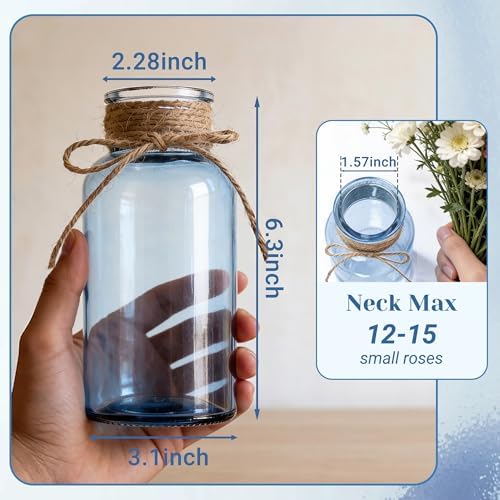 Mason Jar Glass Vases 6 Pack, Blue Flower Vase for Centerpieces - Image 3