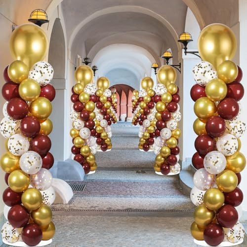 2 Sets Adjustable Balloon Column Stand Kit with Bases（Burgundy Red Gold） - Image 6