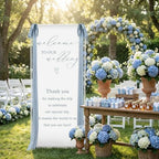 Wedding Welcome Linen Sign Stand with Satin Ribbon(Blue) - Image 2