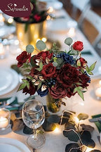 Serwalin Burgundy Navy Artificial Flowers Silk Rose Flowers for Wedding - Image 5