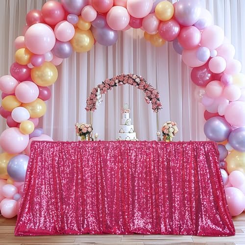 Poise3EHome Hot Pink Sequin Tablecloth 60×120 Inch Rectangle Sparkly Fabric Table Cloth for Baby Shower Birthday Party Wedding Christmas Holiday Decoration - Image 2