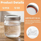 Lyellfe 12 Pack Wide Mouth Mason Jars, 12 Oz Airtight Glass Canning Jar - Image 4