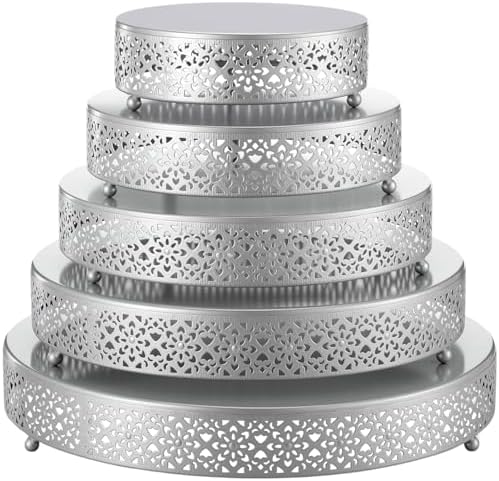 Wenqik 5 Pcs Metal Silver Cake Stand,16/14/12/10/8 in Round Cake Holder by Wenqik