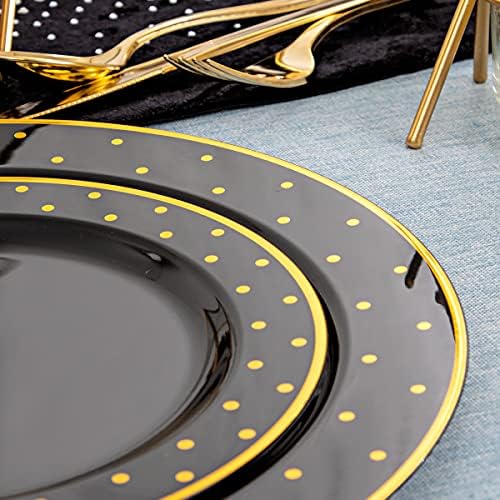 DaYammi 200Pcs Gold and Black Plastic Plates with Gold Silverware for Party - Image 3