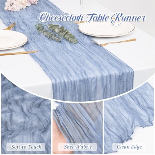 12 Pack Dusty Blue Cheesecloth Table Runners 21x120 Inch Boho Gauze Table Runner 10FT Long Rustic Sheer Blue Table Runner for Baby Shower,Wedding,Party,Birthday,Home Table Decor - Image 5