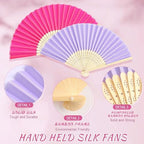 Blulu 100 Pcs Pink Hand Fans Bulk Folding Bamboo Silk Foldable Handheld Fan for Women DIY Line Dance Clapping Popping Wedding Bridal Shower Baby Shower Birthday Party Favors Gift Decoration - Image 4