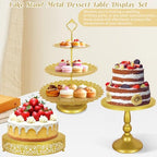 Fivenl 8 Pcs Cake Stand Gold Metal Dessert Table Display Set, 3-Tier Cupcake Stand, Cake Display Tower and Cookie Tray Rack Serving Tray for Birthday Party, Weddings, Baby Shower (Gold) - Image 4