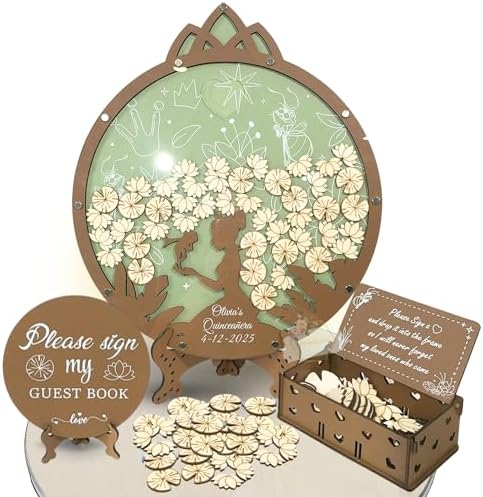 Quinceanera Guest Book Alternative, Sage Green Gold Drop Box Frame Sweet 15 by GIFTSH0PBYHELEN