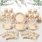 Roshtia Floral Party Supplies Set for 50 Guests - Watercolor Flowers Paper Plates & Napkins, Disposable Dinnerware for Women & Girls Birthday, Vintage Tea Party & Baby Shower Tableware by Roshtia