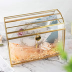 Gold Wedding Glass Card Box with Slot and Heart Lock, Large Clear Card Box for Wedding Reception, Bridal Shower, Handmade Brass Glass Display Box Weddings Centerpiece - Image 2