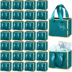 Yeaqee 50 Pcs Mini Metallic Paper Gift Bags with Handle, Turquoise, Gold by Yeaqee