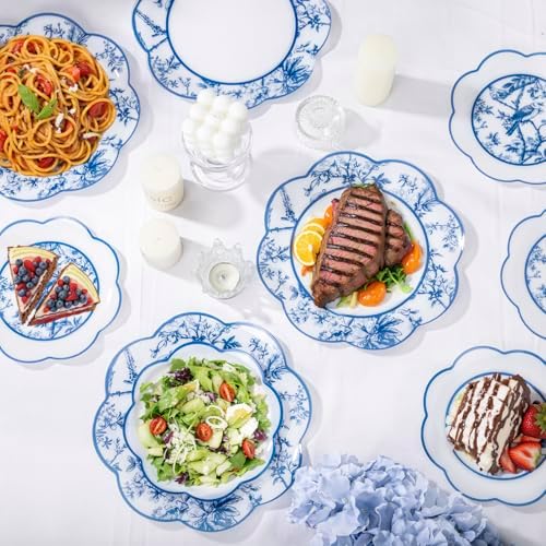 LIYH 60 Pcs Blue Plastic Plates Set - Heavy Duty Floral and White Plastic Plates for Party Wedding Elegant Plate Bridal Shower Floral Dinnerware Set - 10.25" Dinner & 7.5" Dessert Plate - Image 5