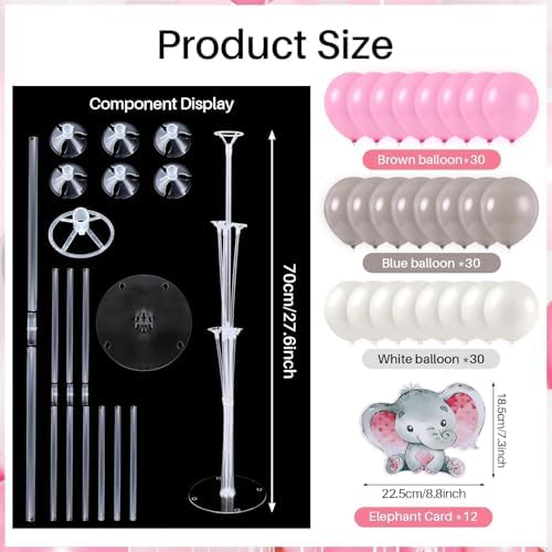 12 Sets Elephant Baby Shower Balloon Stand Kit for Table Pink Elephant with Balloon Centerpieces Decor for Elephant Theme Gender Reveal Birthday Party Photo Props Supplies - Image 3