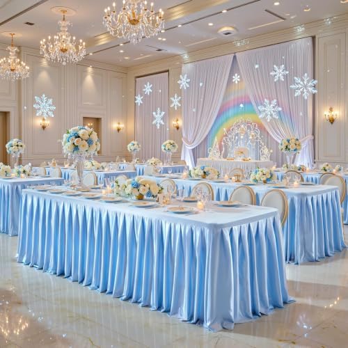 6 Packs Blue Satin Tablecloths Rectangle 6FT,Glitter Spandex Fitted Stretch Table Covers Wrinkle-Resistant Floor Length Shimmer Pleated Table Skirt for Wedding Parties Baby Shower Banquets - Image 5