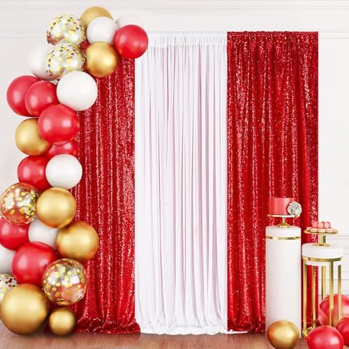 Red Glitter Sequin Backdrop Curtains 6ftx8ft Photo Drapes - Image 2