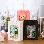Seajan 30Pcs Mothers Day Kraft Paper Gift Bag with Transparent Window 9. 8 x 7. 1 x 5. 1 Inch Kraft Shopping Bag Bulk Flower Box with Handles for Gift Wrap Pouch for Bouquet Bridal Shopping Present - Image 4
