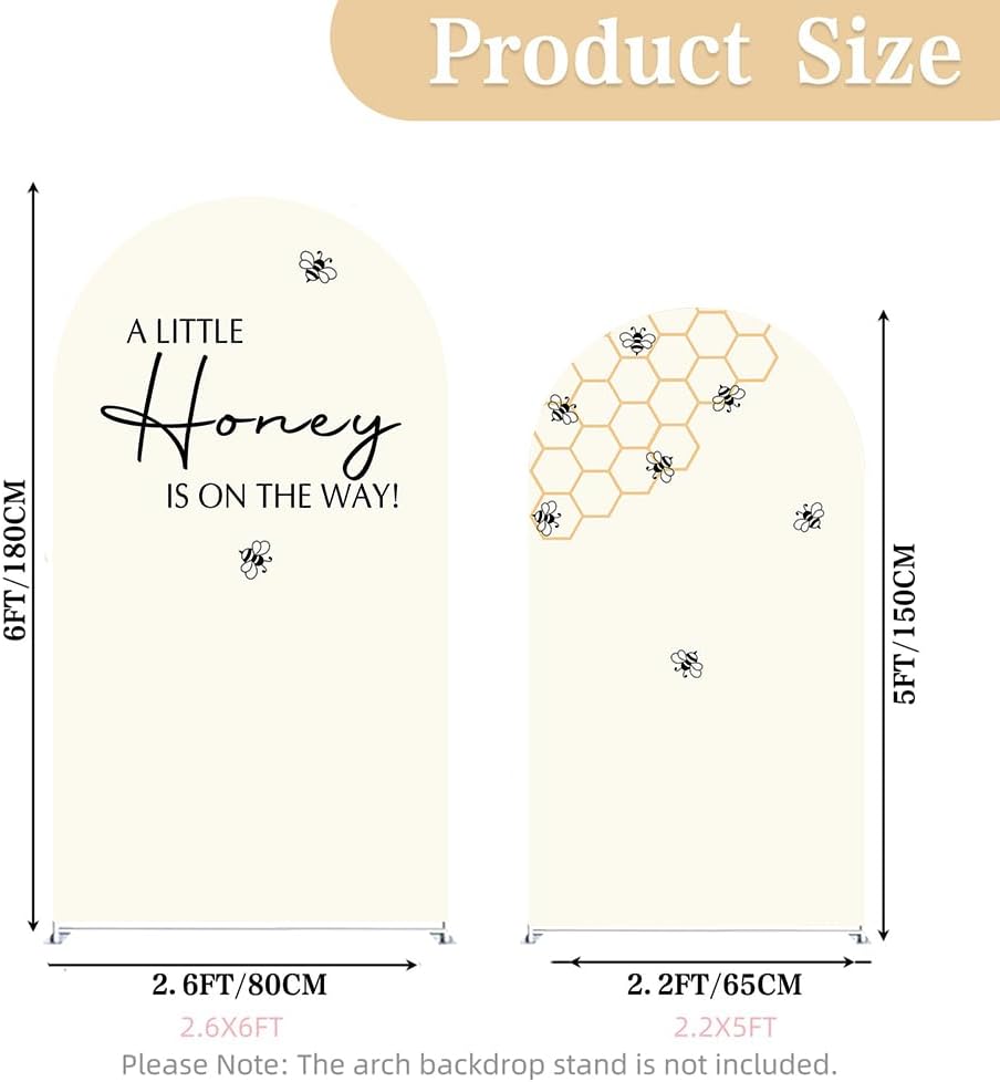 Set of 2 Arch Backdrop Cover A Little Honey is on The Way Baby Shower 2PCS Spandex Arch Stand Covers Bee Theme Birthday Party Decorations (6ft & 5ft,Cream) - Image 3
