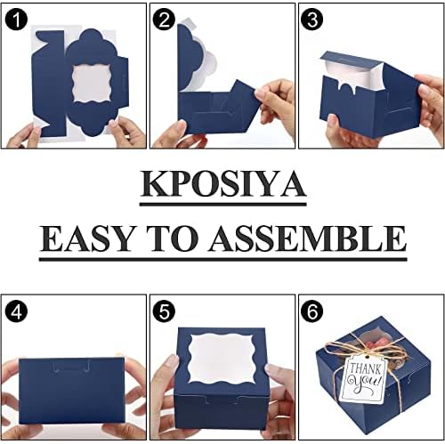 KPOSIYA 120pcs Small Cookie Boxes with Window, 4x4x2.5 Blue Bakery Box - Image 6
