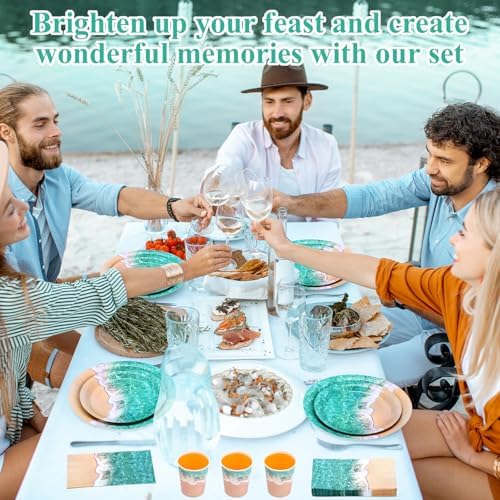 Funnymoom 250 Pcs Beach Ocean Waves Paper Plates Napkins and Cups Serves 50 - Image 4