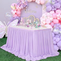 Lavender Chiffon Table Skirt 6ft for Rectangle Tables 2 Layer Purple Mermaid Table Skirting for Wedding Birthday Butterfly Party Baby Shower Decor by QueenDream