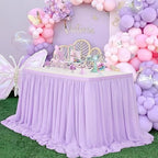Lavender Chiffon Table Skirt 6ft for Rectangle Tables 2 Layer Purple Mermaid Table Skirting for Wedding Birthday Butterfly Party Baby Shower Decor by QueenDream