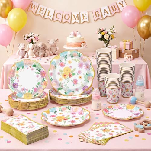 Pickmesh 250 Pcs Garden Blooms Wildflower Disposable Tableware Set Watercolor Floral Paper Plates Napkins and Cups for Wedding Birthday Party Supplies Bridal Baby Shower Engagement, Serve 50 Guest - Image 4