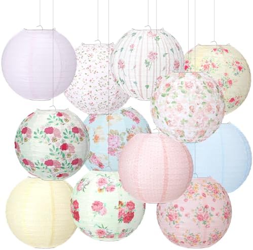 Baquler 12 Pcs Floral Paper Lanterns 10 Inch Tea Party Decorations by Baquler