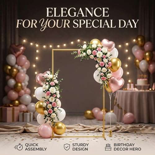 Metal Wedding Arch Backdrop Stand 6.6x3.3 FT Gold Square Balloon Arch Frame for Wedding, Birthday Party, Baby Shower Ceremony Decoration - Image 4