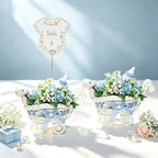 2 Pack Baby Carriage for Baby Shower Centerpiece Table with Wicker Stroller Bottle Bear Cards Rattan Artificial Rose Hydrangea Baby's Breath Floral Card Holder Decoration(Blue，16pcs) - Image 7