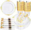 Nervure 175Pcs Gold Plastic Plates, Disposable Dinnerware Set for 25 Guests by Nervure