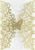 50sets Glitter Laser Cut Lace Flora Wedding Invitation Cards with Butterfly and Envelopes for Bridal Shower Engagement Quinceañera Wedding Invite (Only invitation Cards, Glitter Gold) by Cylallen