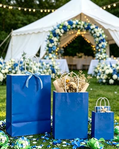 qiqee 100PCS Gift Bag with Handles Bulk Diamond Blue Paper Bags Assorted Sizes(33pcs Large 13",33pcs Medium 11",34pcs Small 8") - Image 5
