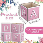 4PCS Baby Shower Centerpieces for Tables - 6 Inch Pink Wooden Boxes with 3D - Image 2
