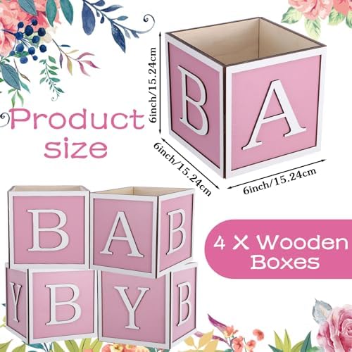 4PCS Baby Shower Centerpieces for Tables - 6 Inch Pink Wooden Boxes with 3D - Image 2