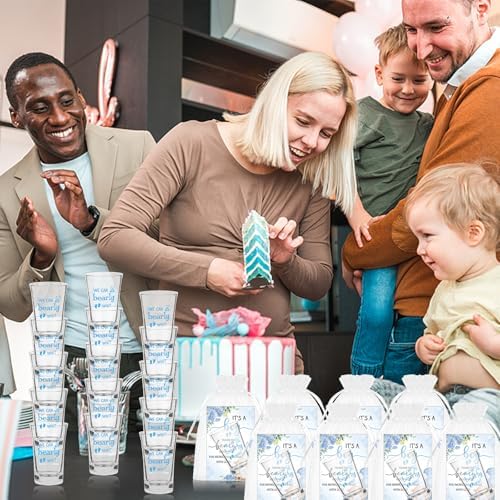 60 Sets Bear Baby Shower Shot Glasses We Can Bearly Wait Clear Acrylic Shot Glasses Boy Girl Theme Baby Shower Favors for Guests with Thank You Card Bag for Gender Reveal Souvenir (Blue) - Image 6