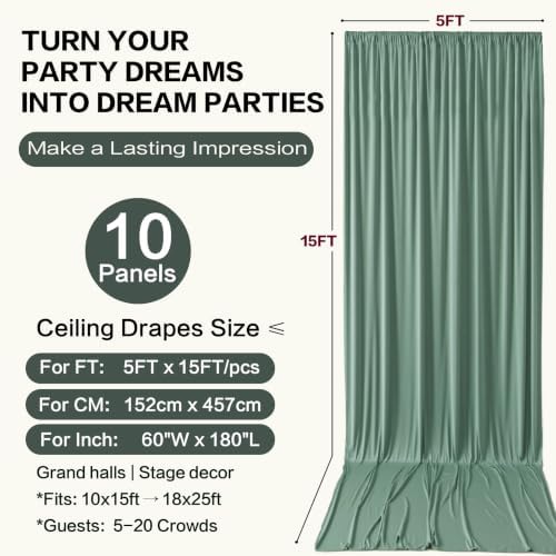 50ft×15ft Sage Green Backdrop Curtain for Wedding Parties - Image 6