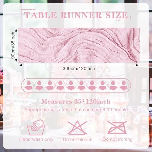 12 Pack Cheesecloth Table Runner 10Ft Christmas Gauze Boho Table Runners for Wedding Decor Bridal Shower Decorations Baby Shower Party(35" x 120")(Blushing Pink) - Image 2
